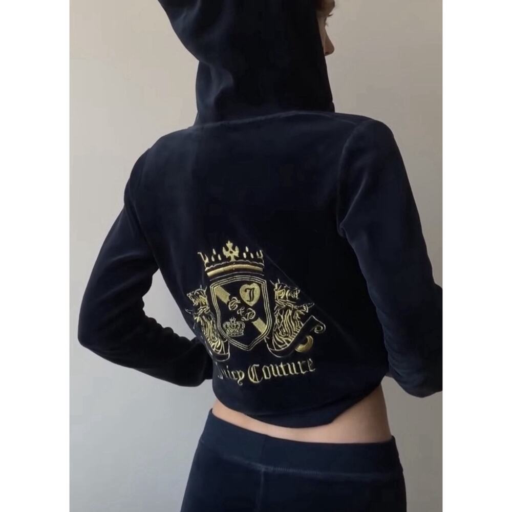 Juicy Couture Y2K Velour Track Jacket Medium Black Zip Up Hoodie USA Sweater - Picture 6 of 10